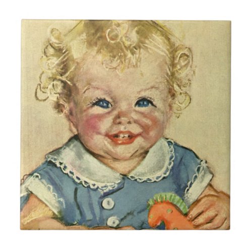 Vintage Cute Blonde Scandinavian Baby Boy or Girl Tile