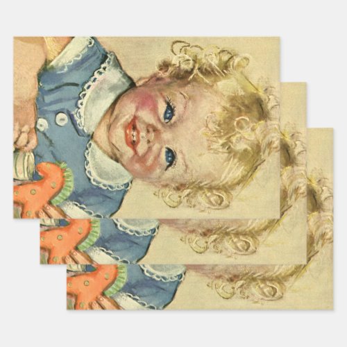 Vintage Cute Blonde Scandinavian Baby Boy or Girl Wrapping Paper Sheets