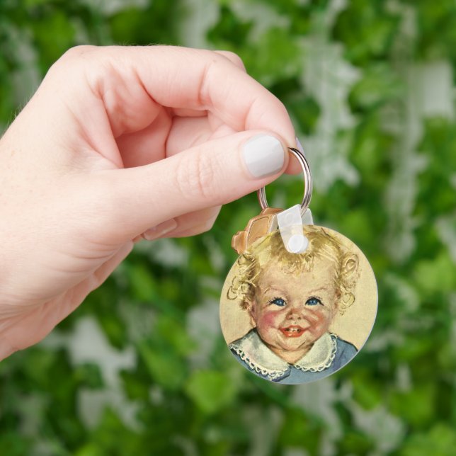 Vintage Cute Blonde Scandinavian Child with Curls Keychain (Hand)