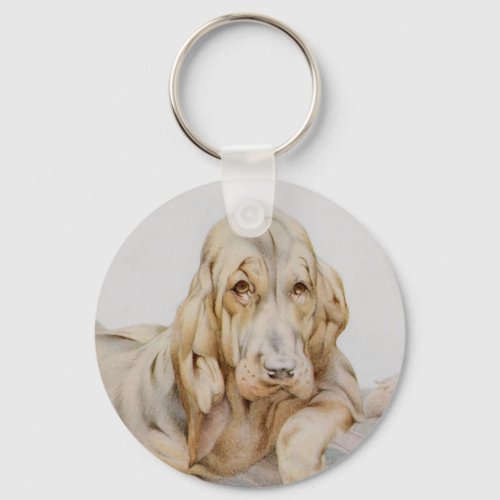 Vintage Cute Bloodhounds Puppy Dogs by EJ Detmold Keychain