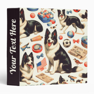 Vintage Cute Border Collie Illustration 3 Ring Binder