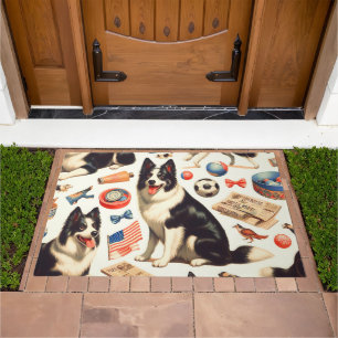 Vintage Cute Border Collie Illustration Doormat