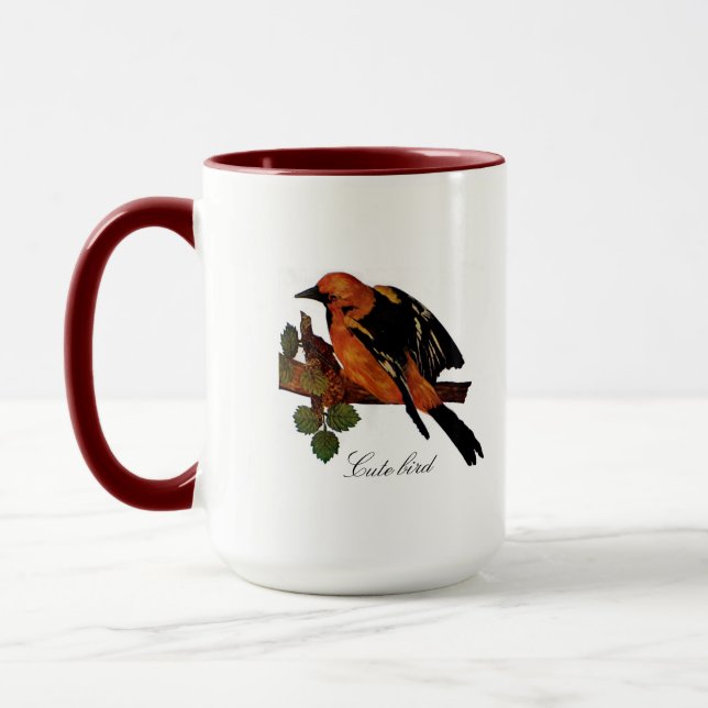 Vintage Cute Bright Colourful Bird and Foliage Mug (Left)