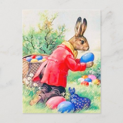 Vintage Cute Bunny and Colorful Easter Eggs Postcard