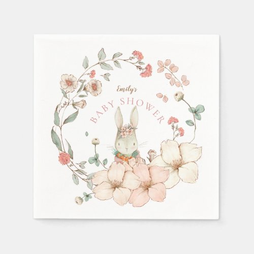 Vintage Cute Bunny Blush Florals Girl Baby Shower Napkins