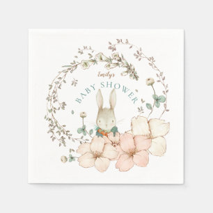 Vintage Cute Bunny Botanical Boy Baby Shower Napkins