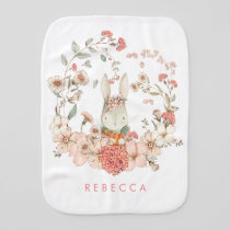 Vintage Cute Bunny Botanical Florals Baby Girl Burp Cloth