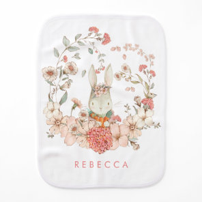 Vintage Cute Bunny Botanical Florals Baby Girl Burp Cloth