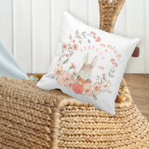Vintage Cute Bunny Botanical Name Baby Girl White