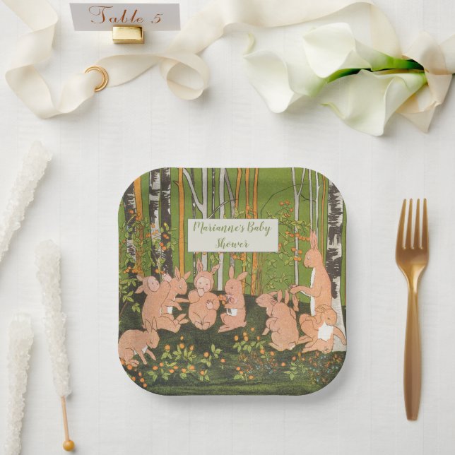 Vintage Cute Bunny Children Baby Shower  Paper Plates (Wedding)