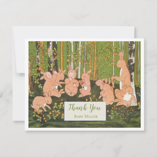 Vintage Cute Bunny Children Baby Shower Thank You Card