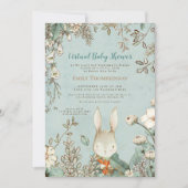Vintage Cute Bunny Floral Leaf Virtual Baby Shower Invitation (Front)
