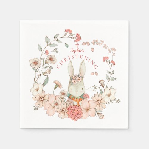 Vintage Cute Bunny Florals Girl Christening Napkins