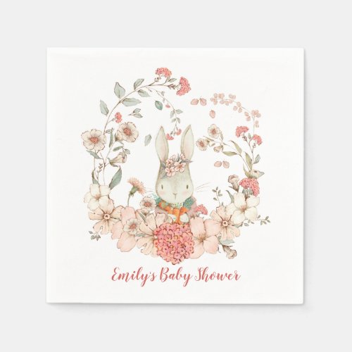 Vintage Cute Bunny Florals Leaves Girl Baby Shower Napkins