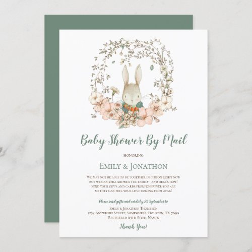 Vintage Cute Bunny Leaves Baby Boy Shower by Mail Invitation