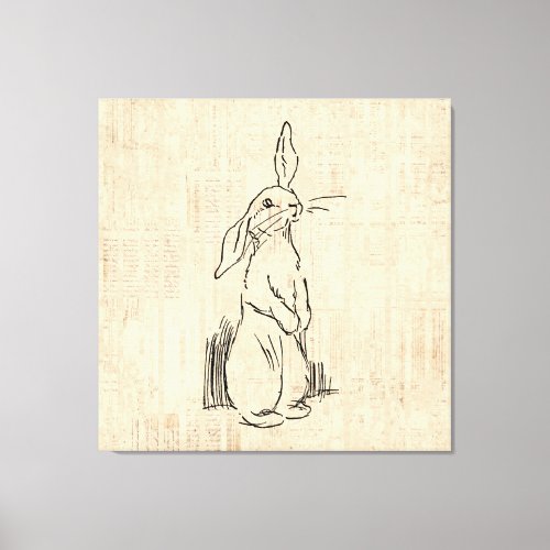 Vintage Cute Bunny Rabbit Art Script Background Canvas Print