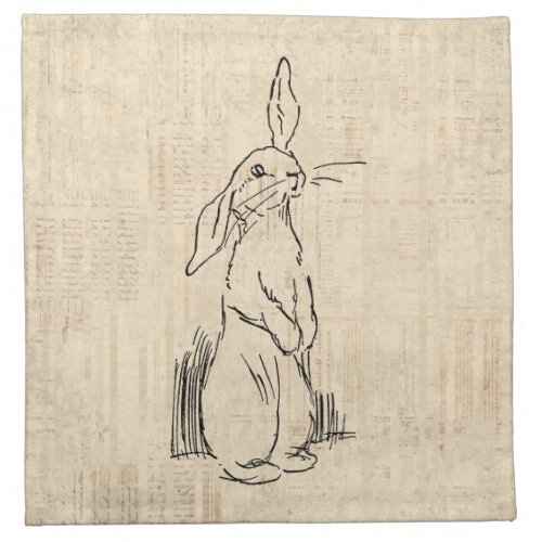 Vintage Cute Bunny Rabbit Art Script Background Cloth Napkin