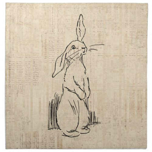 Vintage Cute Bunny Rabbit Art Script Background Cloth Napkin