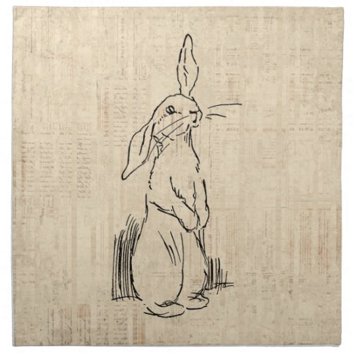 Vintage Cute Bunny Rabbit Art Script Background Cloth Napkin