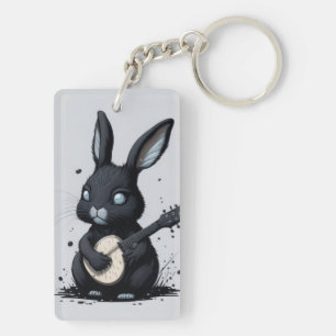 vintage cute bunny rabbit cat music guitar keychain