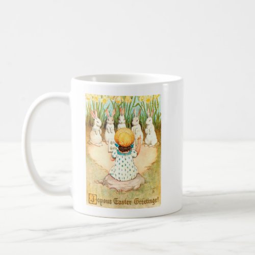 Vintage Cute Bunny Singing with Child Easter Coffee Mug