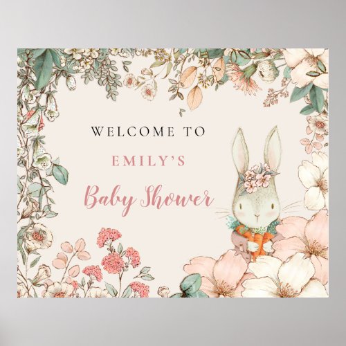 Vintage Cute Bunny Welcome Baby Shower Poster