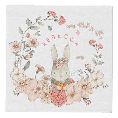 Vintage Cute Bunny Whimsical Name Girl Nursery Faux Canvas Print