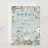 Vintage Cute Bunny Wild Flowers Boy Baby Shower Invitation (Front)