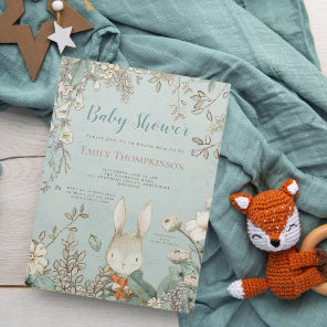 Vintage Cute Bunny Wild Flowers Boy Baby Shower Invitation