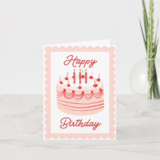 Vintage Cute Cake Happy Birthday Card