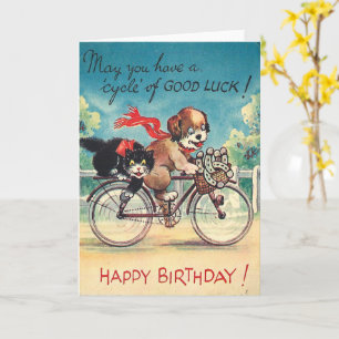 Vintage Cute Cat And Dogs Card
