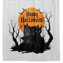 Vintage Cute Cat Bat Happy Halloween 