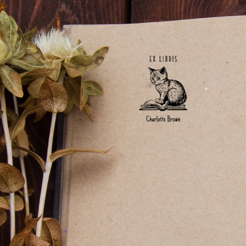 Vintage Cute Cat Custom Book Ex Libris Rubber Stamp