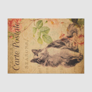 Vintage Cute Cat Floral Flowers French Tissue Paper