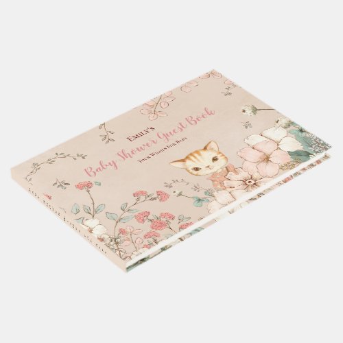Vintage Cute Cat Flowers Wishes For Baby Shower Guest Book
