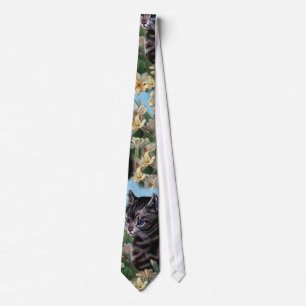 Vintage Cute Cat Kitten Animal Collage Wallpaper Tie