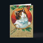 Vintage Cute Cat Wishing you a Merry Christmas Holiday Card<br><div class="desc">Vintage Cute Cat Wishing you a Merry Christmas Holiday Card.</div>