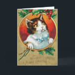 Vintage Cute Cat Wishing you a Merry Christmas Holiday Card<br><div class="desc">Vintage Cute Cat Wishing you a Merry Christmas Holiday Card.</div>