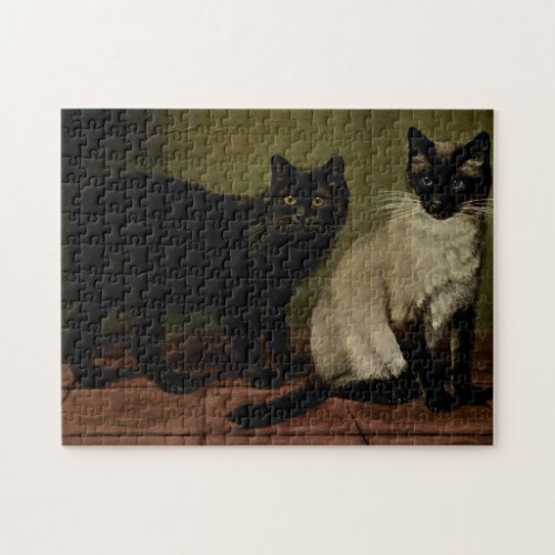 Vintage Cute Cats Black Manx Siamese Jigsaw Puzzle