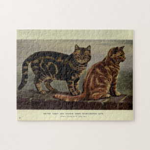 Vintage Cute Cats Brown Orange Tabby Short Hair Jigsaw Puzzle