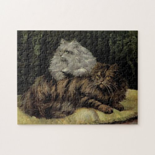 Vintage Cute Cats Tabby and Persian Illustration Jigsaw Puzzle