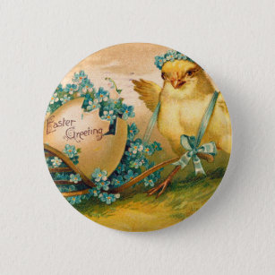 Vintage Cute Chicken with Easter Egg Carriage Button