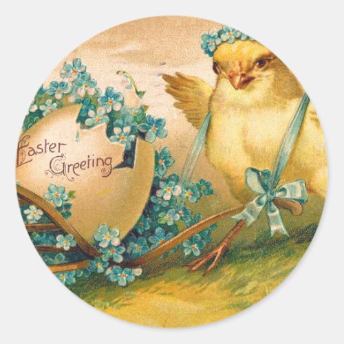 Vintage Cute Chicken with Easter Egg Carriage Classic Round Sticker