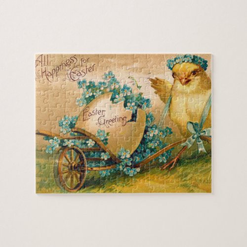 Vintage Cute Chicken with Easter Egg Carriage Jigsaw Puzzle