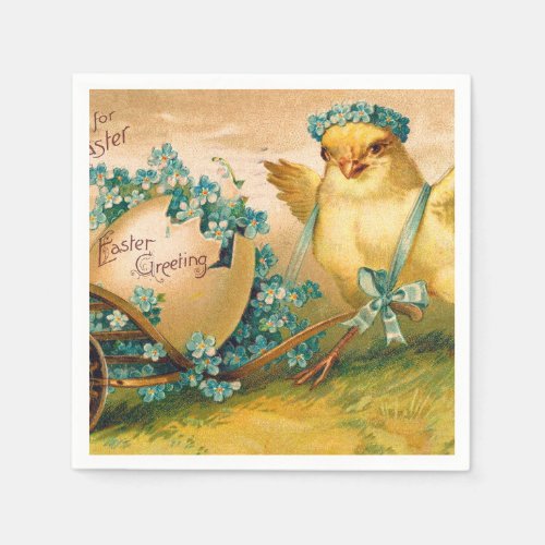 Vintage Cute Chicken with Easter Egg Carriage Napkins