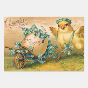 Vintage Cute Chicken with Easter Egg Carriage Wrapping Paper Sheets