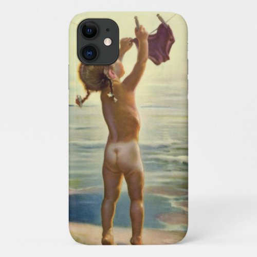 Vintage Cute Child Hanging Laundry at the Beach iPhone 11 Case