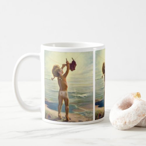 Vintage Cute Child Hanging Laundry at the Beach Coffee Mug