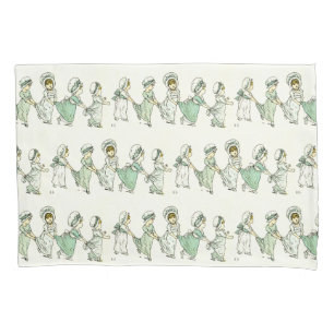 Vintage Cute Children Pattern Kate Greenaway Mint Pillow Case