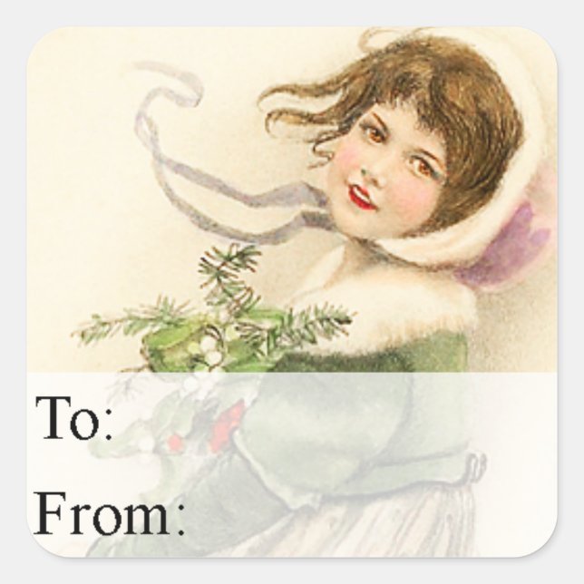Vintage Cute Christmas Girl Gift Tag (Front)